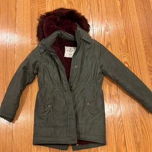 Abercrombie kids burgundy and olive green coat size 13/14